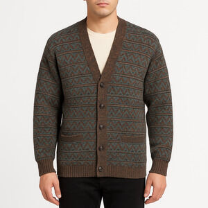 Example By‎ Missoni Cardigan Mens Medium Brown Fair Isle Wool Chunky Vintage